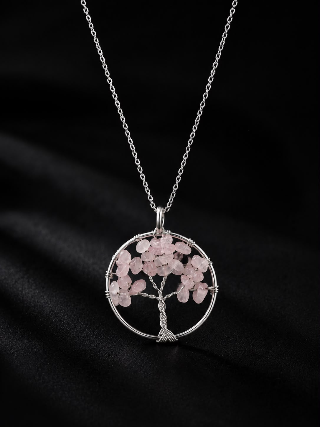 Mucizem Frekansı Pembe Kuvars Taşı Kolye